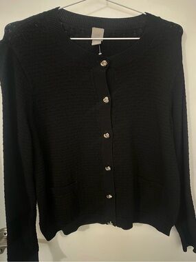 H&M Black Textured Cardigan | Gold Knot Buttons | XL | New Without Tags